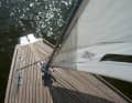 The stem is wide and smooth, the furling genoa works behind the small anchor locker