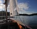 The travelling dinghy "Dulcibella" carefully feels its way through the archipelago. The navigation is not easy!