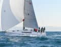 The top gennaker measures 141 square metres and acts as a light wind turbo. It is halyarded around the outside because the bowsprit only extends just under one metre in front of the forestay