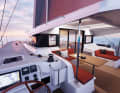 The steering positions are built at the rear of the hulls. The halyards, sheets and trim lines are also deflected aft