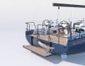 La caisse arrière est également adaptée au transport d'un dinghy compact.