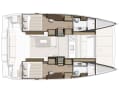 Version 1: Two spacious owner's cabins, each with its own bathroom and separate shower in the foredeck
