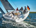 First 36 The young savage. The First 36 from Beneteau in France represents modern, radical yacht design. This is epitomised by the wide stern and two rudder blades