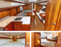 Arcona 385 Classic, cosy and beautifully built interior in Scandinavian style made of Khaya mahogany. The perceived volume is very large. The double berths forward and in the aft cabin both offer the widest berths in comparison. The engine cowling at the rear is a hindrance