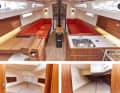 J 112 E The wide double door into the foredeck opens up the interior visually. And the dark wood of the furniture, the coloured upholstery and the light surfaces provide attractive contrasts. The aft berth is too narrow for double occupancy, but you can sleep comfortably forward