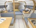 Open, wide and bright. The visualisation gives an idea of the volume below deck