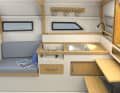 Generously planned kitchen on the companionway with sink and gas hob