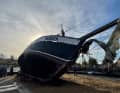 Die "Norden" nach dem Auskranen im Hafen von Neustadt