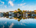 Clarity can be found up here in many ways. Still life of Haugesund harbour reflected in the almost motionless sea