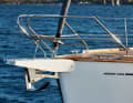The bowsprit for Code Zero, bow ladder and the anchor is standard. The chain runs through the stern