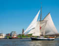 The once proud hunter under jager, inner jib, jib, broad jib and gaff mainsail off Bremerhaven