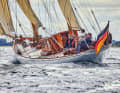 The large cruiser yacht "Mingary" under full sail in her new home waters. The classic sails from the Schlei with guests