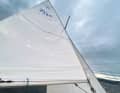 Observe the intersection: Sight the intersection of stay and mast from aft: The further down the intersection is, the more the stay will sag
