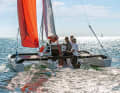 Similar size, completely different concept: the Tricat 6.90 offers fast sailing fun and limited living space. Easy to trailer thanks to the folding mechanism.  Hull length 6.90 m; width 4.60-2.45 m; weight 720 kg; from 53,800 euros