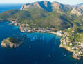 View of the popular anchorage off Sant Elm on the western tip of Mallorca