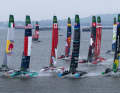 On day two, the SailGP fleet is racing across the course in considerably more wind than at the flat "washroom start" in New York.