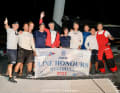 The "Zoulou" crew celebrated their new record before the sad news of the death of a regatta sailor was announced