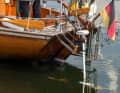 Electric whisk on an old wooden yacht