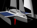 The VPLP design features slim and performance-orientated hull shapes. The centreboard in the centre fuselage is catchable