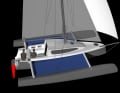 Ready to sail, the width is an impressive 5.80 metres. The side floats can be retracted