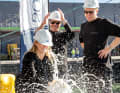 The keel bomb undergoes its first practical test at the christening