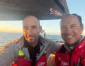 Here Thomas Coville with his co-skipper Benjamin Schwartz.