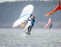 Young wingfoilers demonstrated their skills on the X-15 board off Strande for the first time during Kiel Week