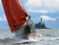 "Jolie Brise" has rounded the rock. The cutter wins the Fastnet Race three times over everything