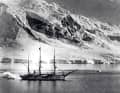 The "Belgica" at anchor in the strait that would later become known as the Gerlache Strait