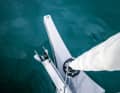 The forestay is set as far forward as possible.  A bowsprit is available with the recommended first-line or downwind package