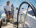The space behind the wheel is not generous, but sufficient. There is no backstay to get in the way