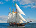 The 44 metre long three-masted schooner has served as a historical film set several times