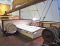 Workboat type: robust winch, food barrels and the large hatch for the engine room
