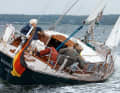 Long, slender lines and little freeboard: crew to leeward sits close to the water with a clear view forwards