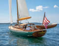 Many things are different on the "Italmas": veneered carbon fibre boom, clinkered dinghy on davits, a natural lacquered heart stern and plenty of deck space