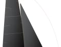 Exciting sail plan. The mast is rigged like a skiff dinghy. There is no backstay. The bowsprit is over two metres long when extended