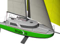 Scow bow and a cabin superstructure with a continuous window strip. The look may take some getting used to, but it's certainly not unexciting