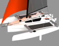 The cabin superstructure is high and visually bulky. On the other hand, there is headroom of over 1.80 metres below deck