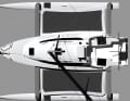 The centre hull is quite voluminous, especially in the foredeck area. Quite different from the slim floats