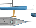 The sporty T-shaped lifting keel is raised using a winch. The rudder blade is attached and can be easily removed. Unusual: the mast is still behind the keel.