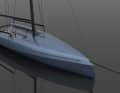 Radikale Formensprache von Juan K Yacht Design. Negativer Bugsteven, stark eingezogenes Deck, harte Chines am Heck