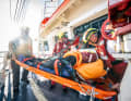 On the bridge deck of the "Eschwege", an injured person is to receive first aid