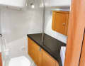 Delphia 34: In the version with two cabins, the wet room of the Delphia is very spacious. There are also plenty of storage spaces that are easy to use