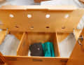 Delphia 34: The water tank is also located at the front of the boat on the Polin. Nevertheless, there is still plenty of space below the bunk boards for stowage with good organisation and exemplary accessibility