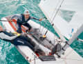 Having fun in a boat: Diesch and Markfort at a photo shoot.