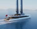 Den Vortrieb des 40 Meter langen Alu-Kats aus Rechnern von Dixon Yacht Design solll ein bestehendes Segel- bzw. Mastsystem von Rondal besorgen, Aero Wing Sail.