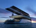 Solar panels are mounted on the masts of the 18.50 metre wide catamaran.