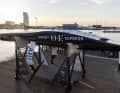 Midnight blue hull, white deck: the "Orient Express" still without a mast