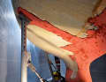 3. the gelcoat with the old layers of colour is removed piece by piece. The GelPlane cuts up to 2.5 millimetres deep