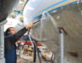 1. so that the acid is not sealed but comes out of the laminate, rinse the hull several times with water
